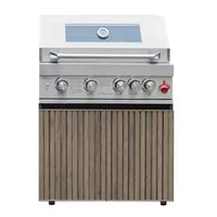Outdoor Kitchen Built for Backyard Entertaining, Six-Burner Grill, Teak Wood Panels, Stainless Steel Worktop