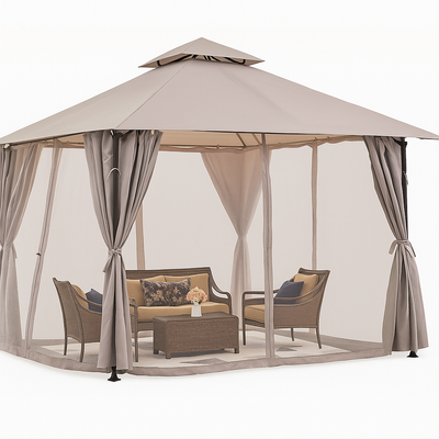 Outdoor Canopy Gazebo Built for All-Weather Entertaining, 12x12 Double-Tier Vented Roof, Privacy Curtains, UV Protection