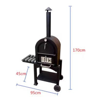 Wood-Fired Pizza Oven Built to Reach 450°C Fast, Compact 33cm Cordierite Stone, Wheeled Cart, Dual Doors