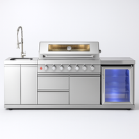 Outdoor Kitchen Built for Professional Entertaining, Six-Burner Grill, Illuminated Refrigerator, Marine-Grade Steel