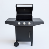 3-Burner Gas Grill Built for Outdoor Excellence, Cast-Iron Grates, Porcelain Hood, Enclosed Cart Storage