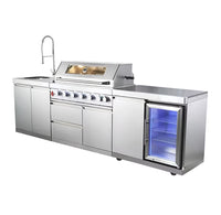 Outdoor Kitchen Built for Professional Entertaining, Six-Burner Grill, Illuminated Refrigerator, Marine-Grade Steel