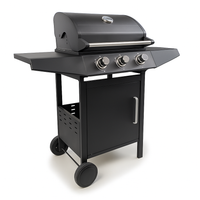 3-Burner Gas Grill Built for Outdoor Excellence, Cast-Iron Grates, Porcelain Hood, Enclosed Cart Storage