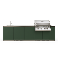 Outdoor Kitchen Island Designed for Compact Spaces, Stainless Steel Counter, Four-Burner Grill, 10 Feet
